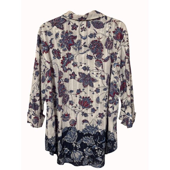 Allison‎ Daley Floral Print Button-Up Shirt XL 100% Cotton Multicolored Design - Picture 2 of 7
